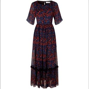 NWT CHLOE Navy Floral Bohemian Open Back Maxi Dress